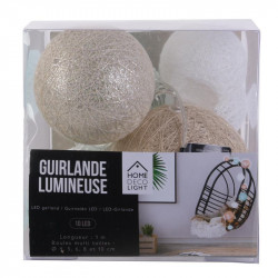 Grossiste guirlande 10 LED aux boules multi-taille bleues, blanches et beiges - 100cm