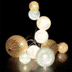 Grossiste guirlande 10 LED aux boules multi-taille bleues, blanches et beiges - 100cm