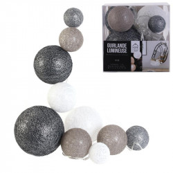 Grossiste guirlande 10 LED aux boules multi-taille grises et blanches de 100cm