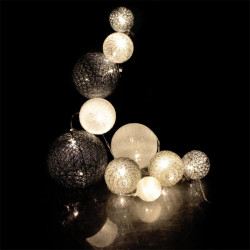 Grossiste guirlande 10 LED aux boules multi-taille grises et blanches de 100cm
