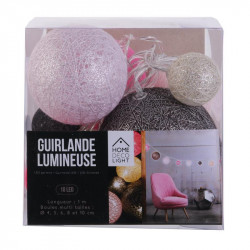 Grossiste guirlande 10 LED aux boules multi-taille rose, marron et beiges de 100cm