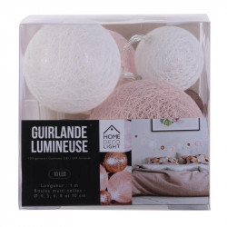 Grossiste guirlande 10 LED aux boules multi-taille rose et blanches de 100cm