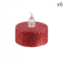 Grossiste bougie LED de table avec paillettes 3.5x3.8cm rouge pailletée