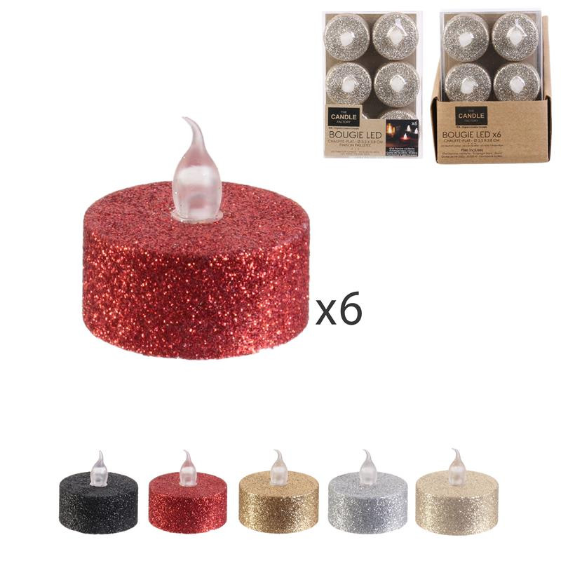 Grossiste bougie LED de table avec paillettes 3.5x3.8cm x6