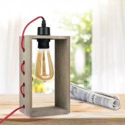 Grossiste lampe à poser avec cadre en bois et câble en textile rouge