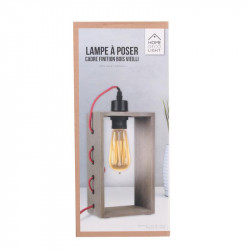 Grossiste lampe à poser avec cadre en bois et câble en textile rouge