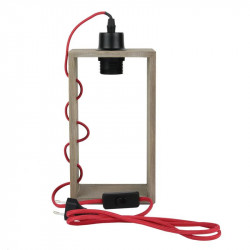 Grossiste lampe à poser avec cadre en bois et câble en textile rouge