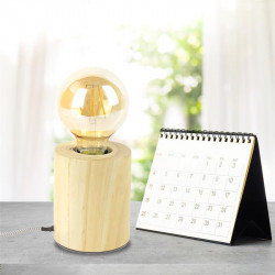 Grossiste lampe à poser cylindrique en bois avec câble gris et blanc