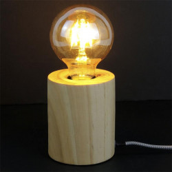 Grossiste lampe à poser cylindrique en bois avec câble gris et blanc