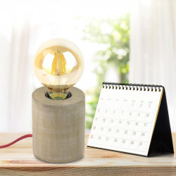 Grossiste lampe à poser cylindrique en bois avec câble rouge