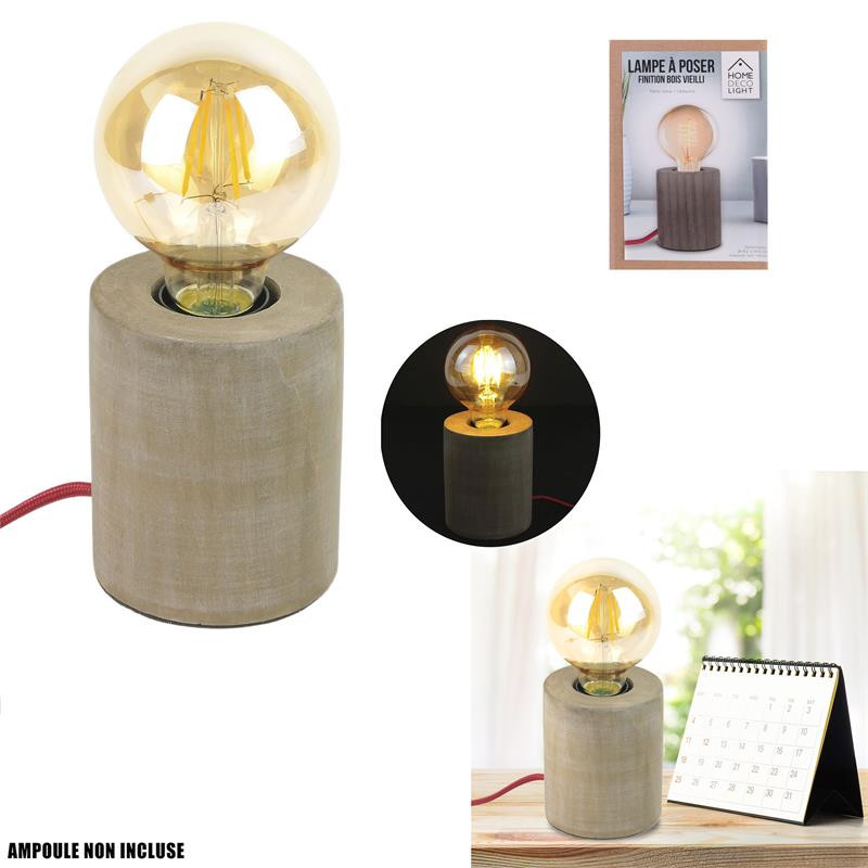 Grossiste lampe à poser cylindrique en bois avec câble rouge