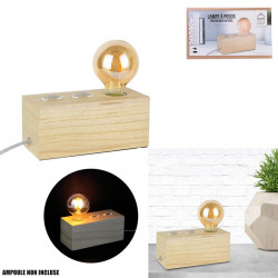 Grossiste lampe à poser rectangulaire en bois avec câble gris et blanc