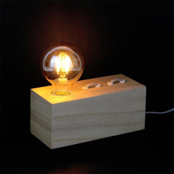 Grossiste lampe à poser rectangulaire en bois avec câble gris et blanc