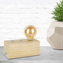 Grossiste lampe à poser rectangulaire en bois avec câble gris et blanc