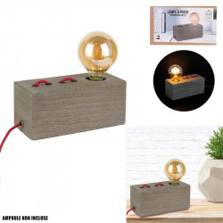 Grossiste lampe à poser rectangulaire en bois avec câble rouge