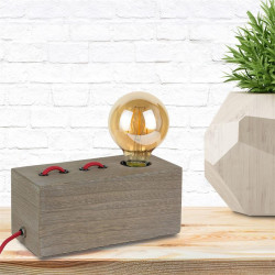 Grossiste lampe à poser rectangulaire en bois avec câble rouge