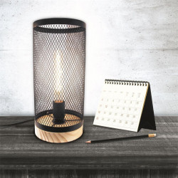 Grossiste lampe à poser cylindrique avec grille métallique noire