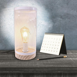 Grossiste lampe à poser cylindrique avec grille métallique blanche