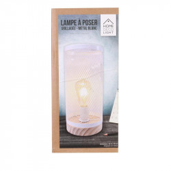 Grossiste lampe à poser cylindrique avec grille métallique blanche