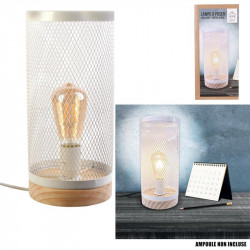 Grossiste lampe à poser cylindrique avec grille métallique blanche