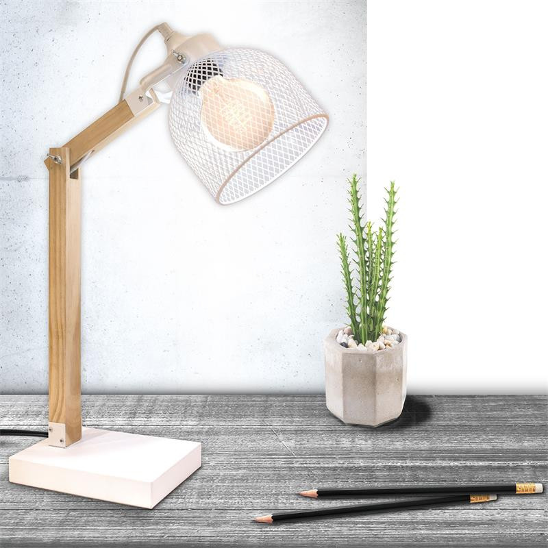 Grossiste lampe à poser avec grille métalique blanche