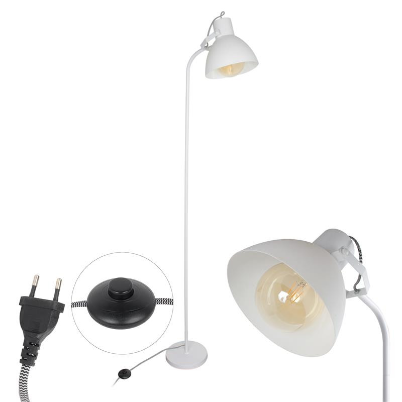 Grossiste lampadaire blanc 1.72m avec câble textile noir et blanc