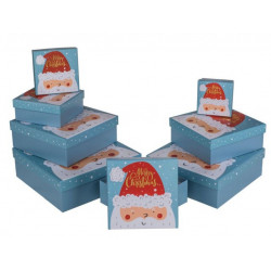 Grossiste lot de 8 boîtes cadeau bleues à motif père noël