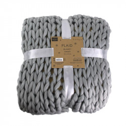 Grossiste plaid gris avec grosse maille chunky 120x150cm