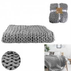 Grossiste plaid gris avec grosse maille chunky 120x150cm