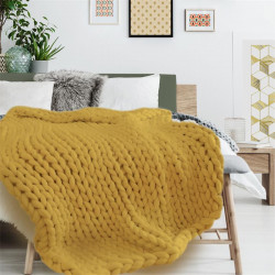 Grossiste plaid grosse maille chunky jaune 120x150cm