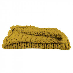 Grossiste plaid grosse maille chunky jaune 120x150cm