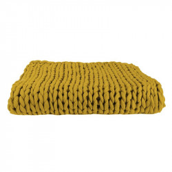 Grossiste plaid grosse maille chunky jaune 120x150cm