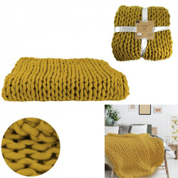 Grossiste plaid grosse maille chunky jaune 120x150cm