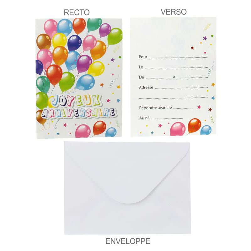 Grossiste invitation d'anniversaire avec enveloppe x6