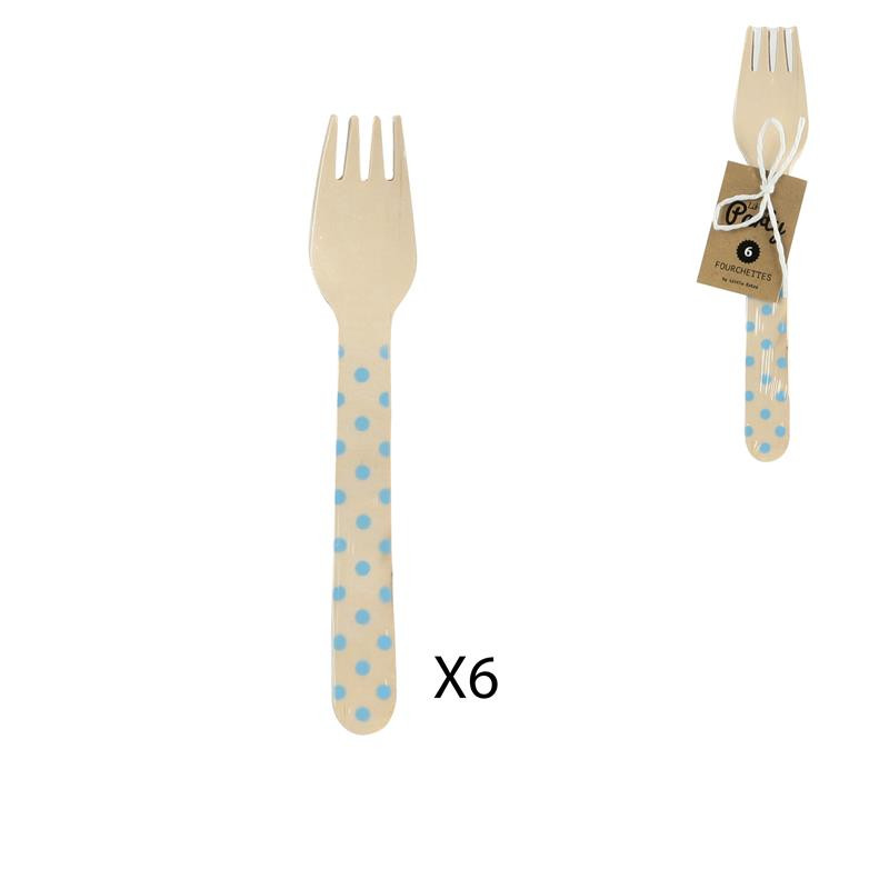 Grossiste fourchette de 16cm à pois bleus x6
