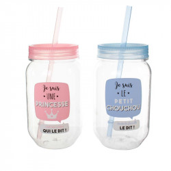 Grossiste Mason Jar pour enfant 45cl rose et bleu