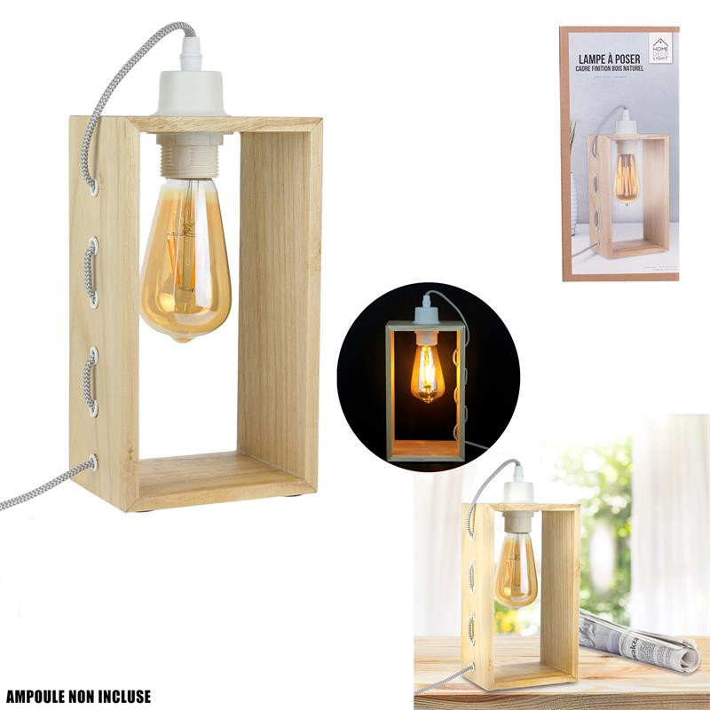 Grossiste lampe à poser avec cadre en bois et câble gris et blanc