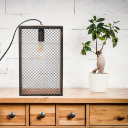 Grossiste lampe à poser avec cadre en bois noir et grille en métal