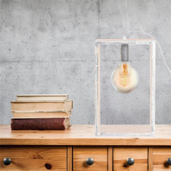 Grossiste lampe à poser avec cadre en bois blanc et grille en métal