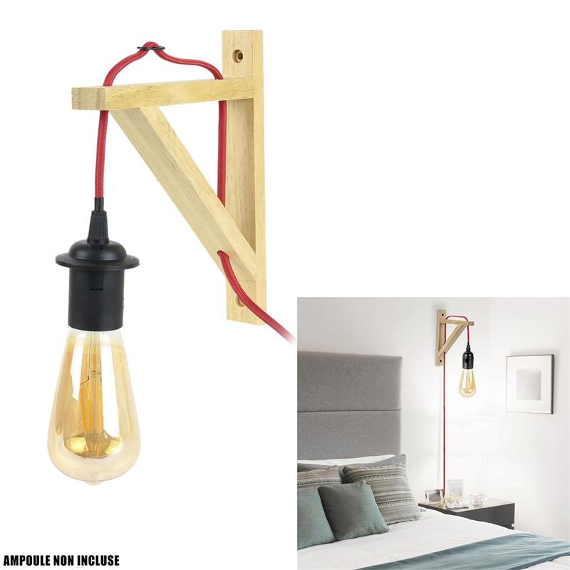 Grossiste lampe murale en bois naturel avec câble rouge