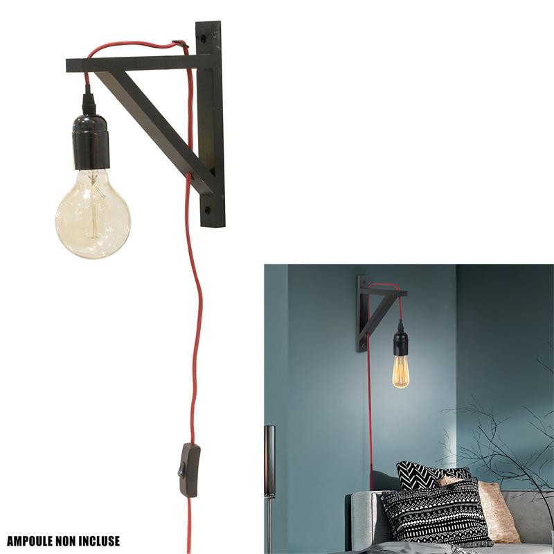 Grossiste lampe murale noire avec câble rouge