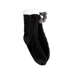 Grossiste et fournisseur. Chaussettes d'hiver torsadées pour femme avec pompons noires