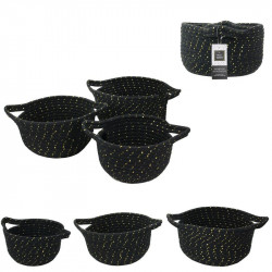 Grossiste panier de rangement noir et fibre dorée x3