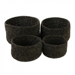 Grossiste panier tricot noir et fibre dorée x4