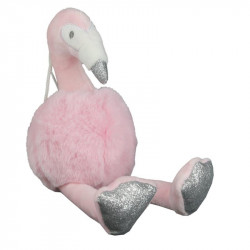 Grossiste peluche flamant rose pompon de 25cm