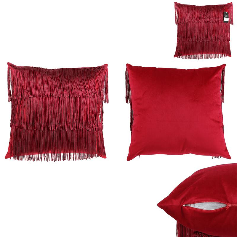 Grossiste coussin en velours avec des franges rouges Gatsby 40x40cm