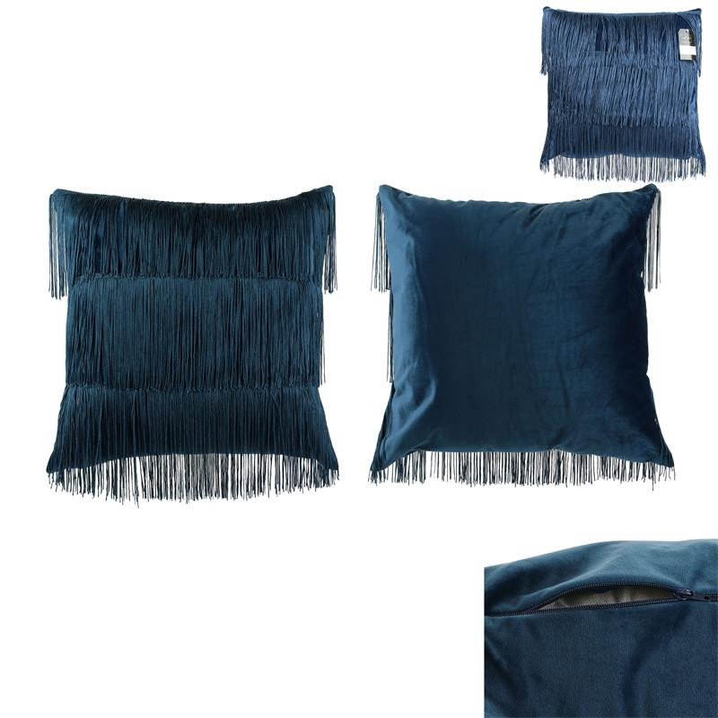 Grossiste coussin en velours avec des franges bleues Gatsby 40x40cm