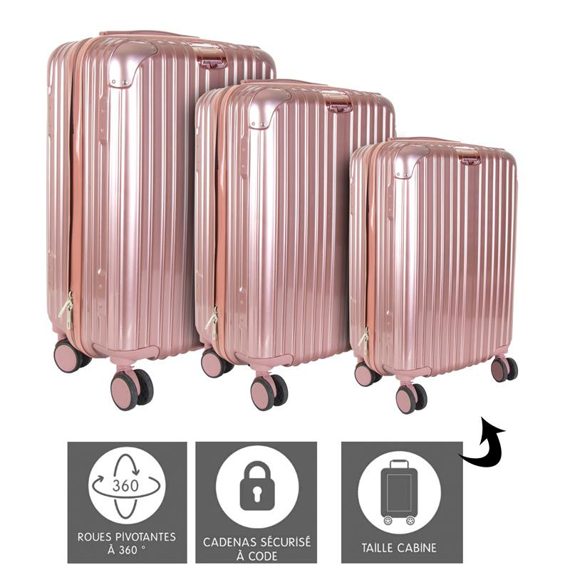 Grossiste valise rose Paris x3 (40L - 65L - 100L)