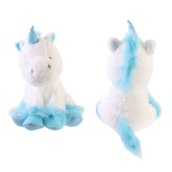 Grossiste peluche en forme de licorne 25cm bleue