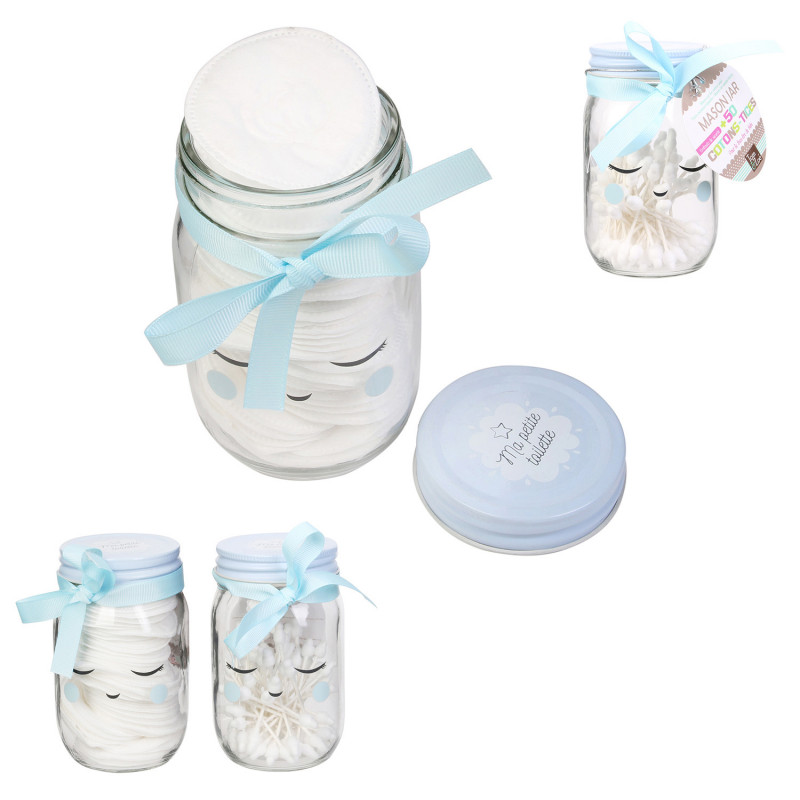 Grossiste Mason jar avec disques de cotons bleus